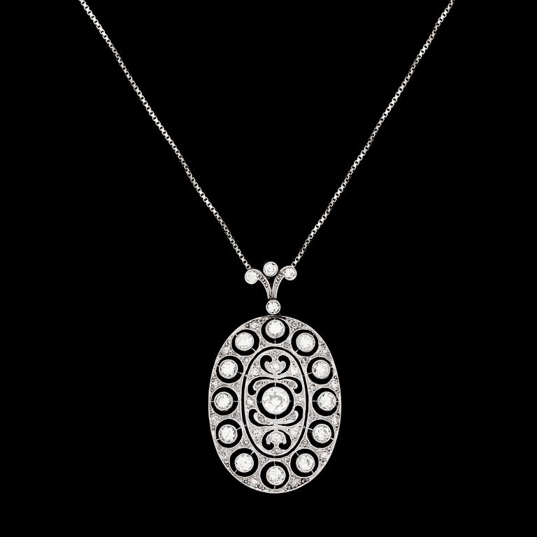 HÄNGSMYCKE, gammal- och åttkantslipade diamanter, tot. ca 2.50 cts. Ca 1915.