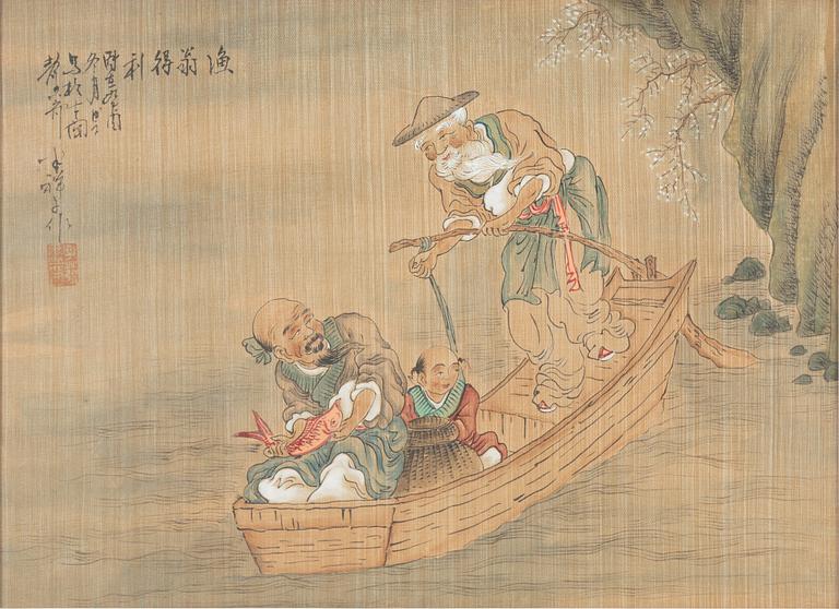 Unidentified artist, five Chinese paintings, watercolour on paper, 20th century.