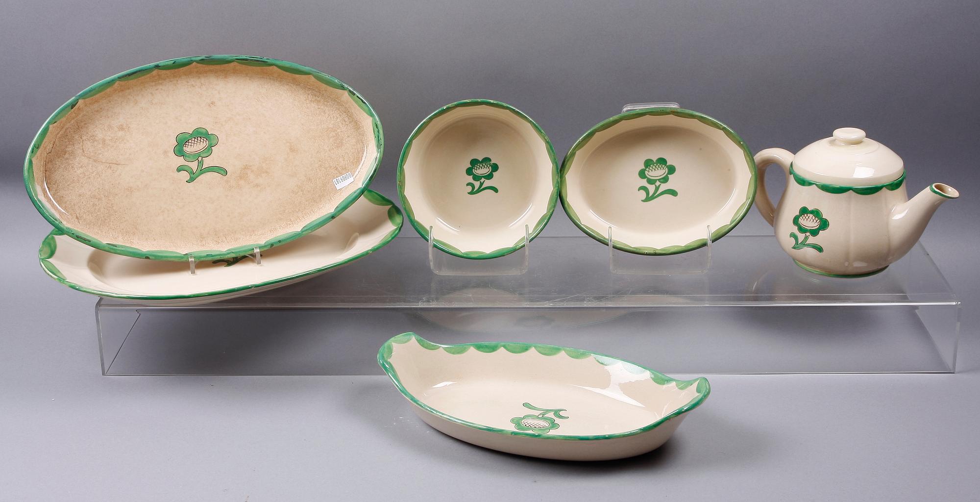 SERVISDELAR, 14 st, "Pyro Grön", Wilhelm Kåge, Gustavsberg.