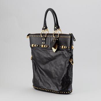 Gucci, a black leather handbag.