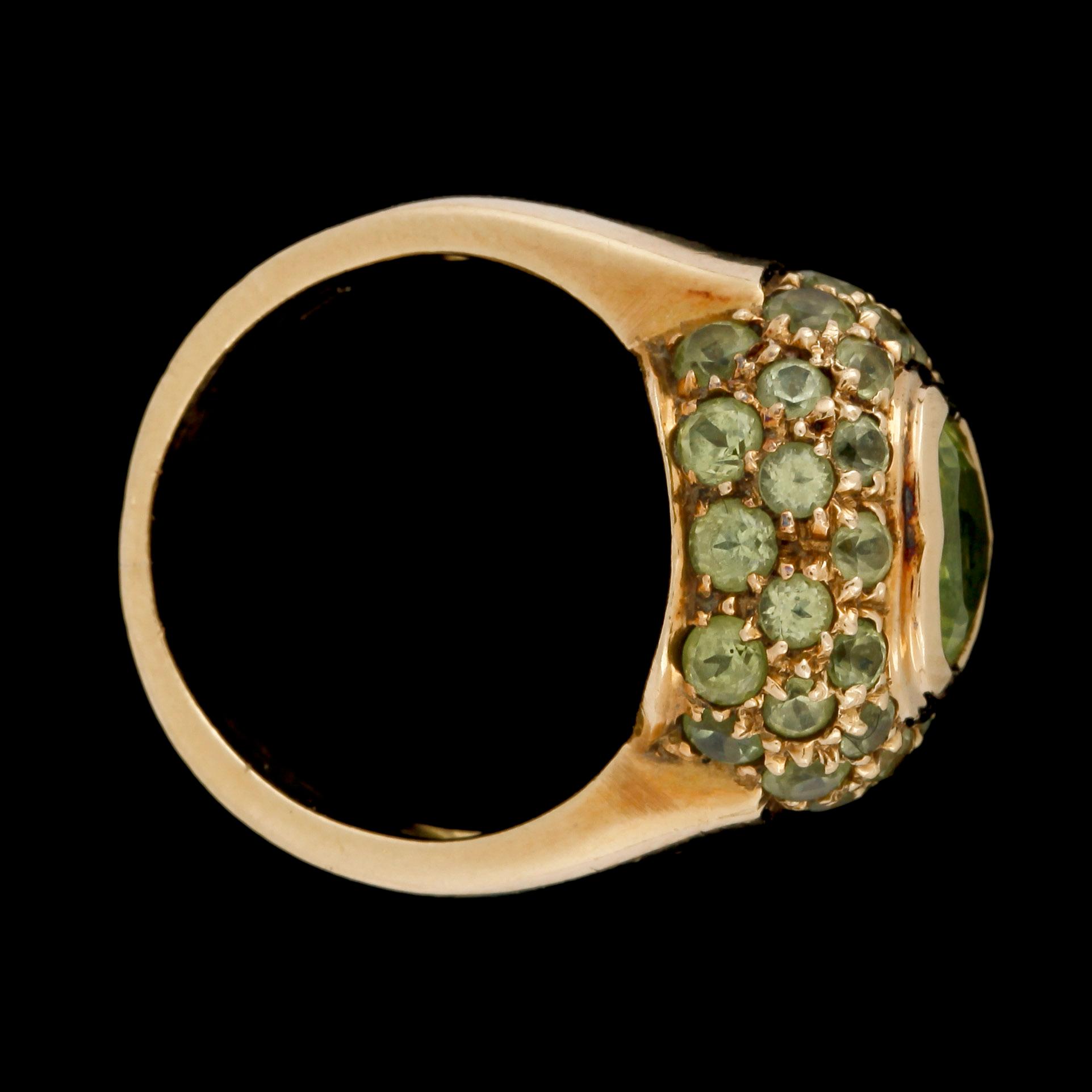 A heart cut peridote ring.