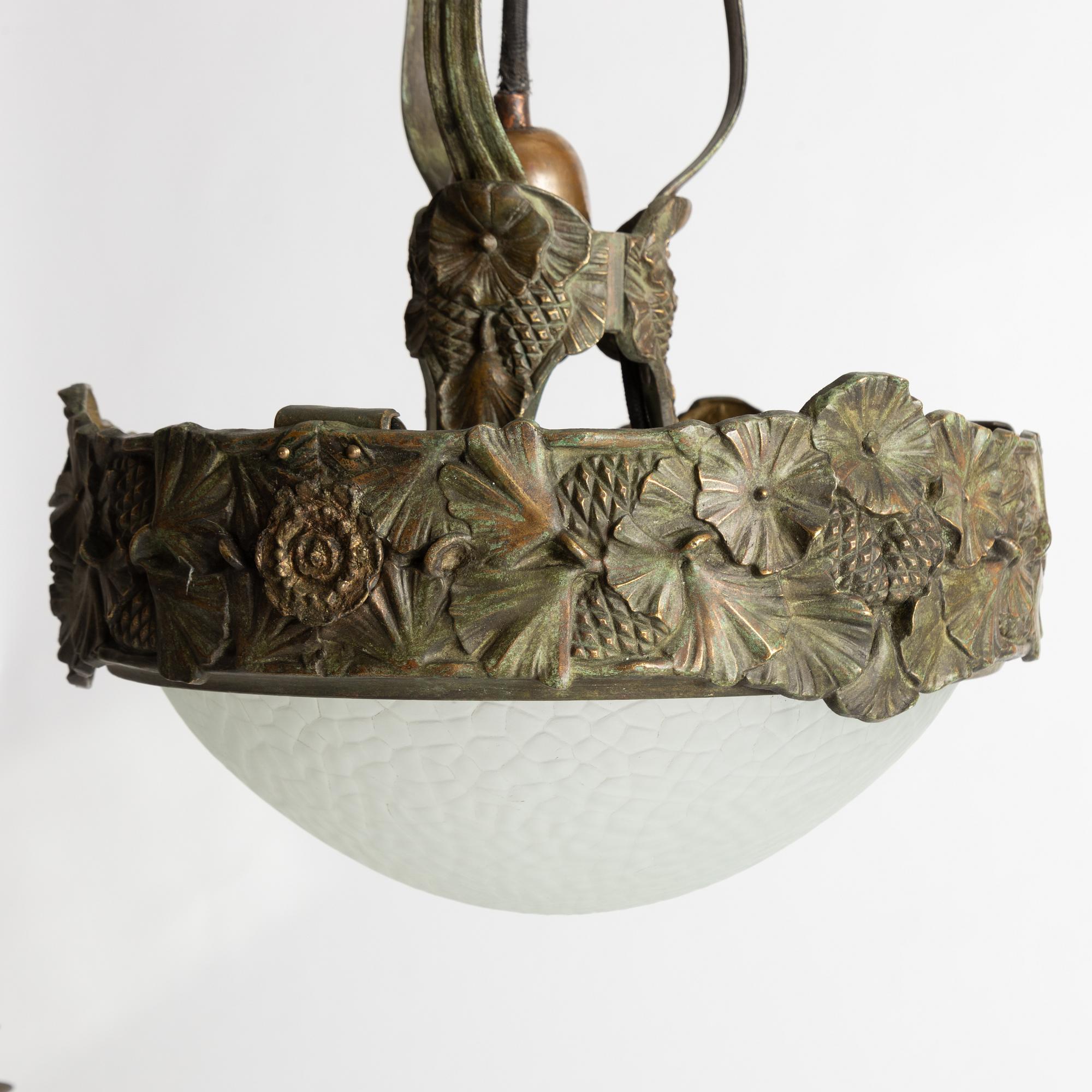 Arvid Böhlmarks Lampfabrik, a model 3853 A Art Nouveau ceiling lamp, Stockholm, 1910s.