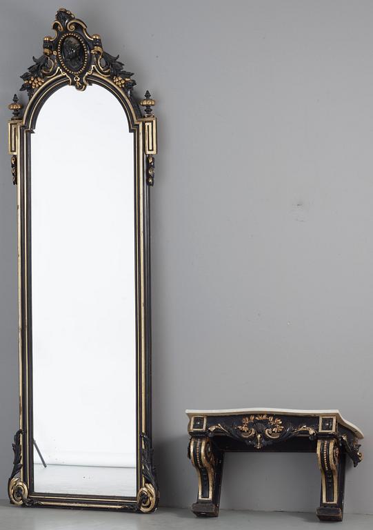 GOLVSPEGEL MED KONSOLBORD, Ny Louis XVI, sent 1800-tal.