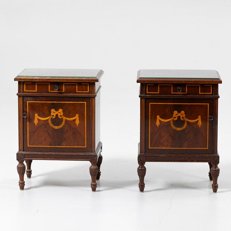 Bedside tables, a pair, first half of the 20th century.