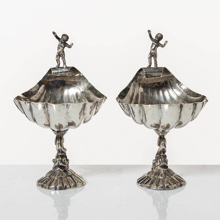 Salt cellars, a pair, silver, Empire style, 20th century.