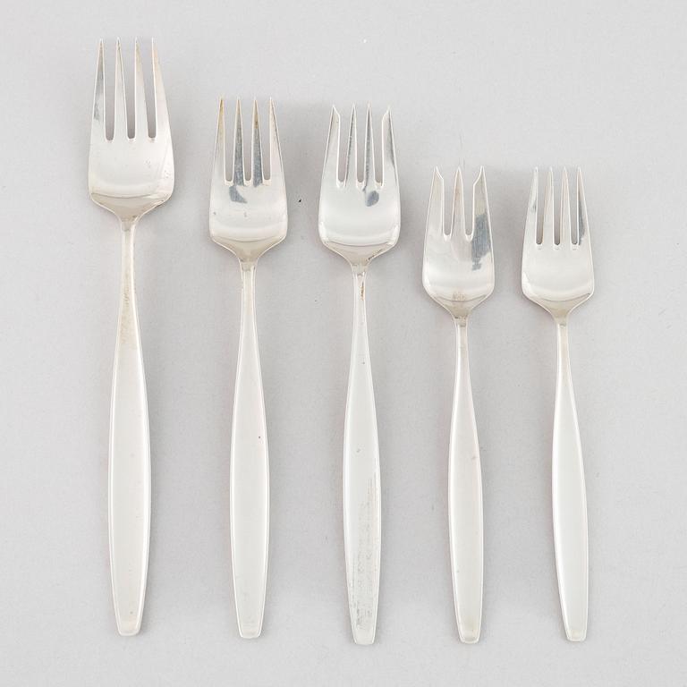 Tias Eckhoff, cutlery set, 99 pieces, sterling silver, "Cypress", Georg Jensen, Denmark.