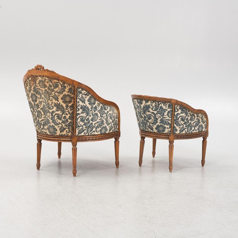 A pair of Louis XVI-style bergères, late 19th Century.