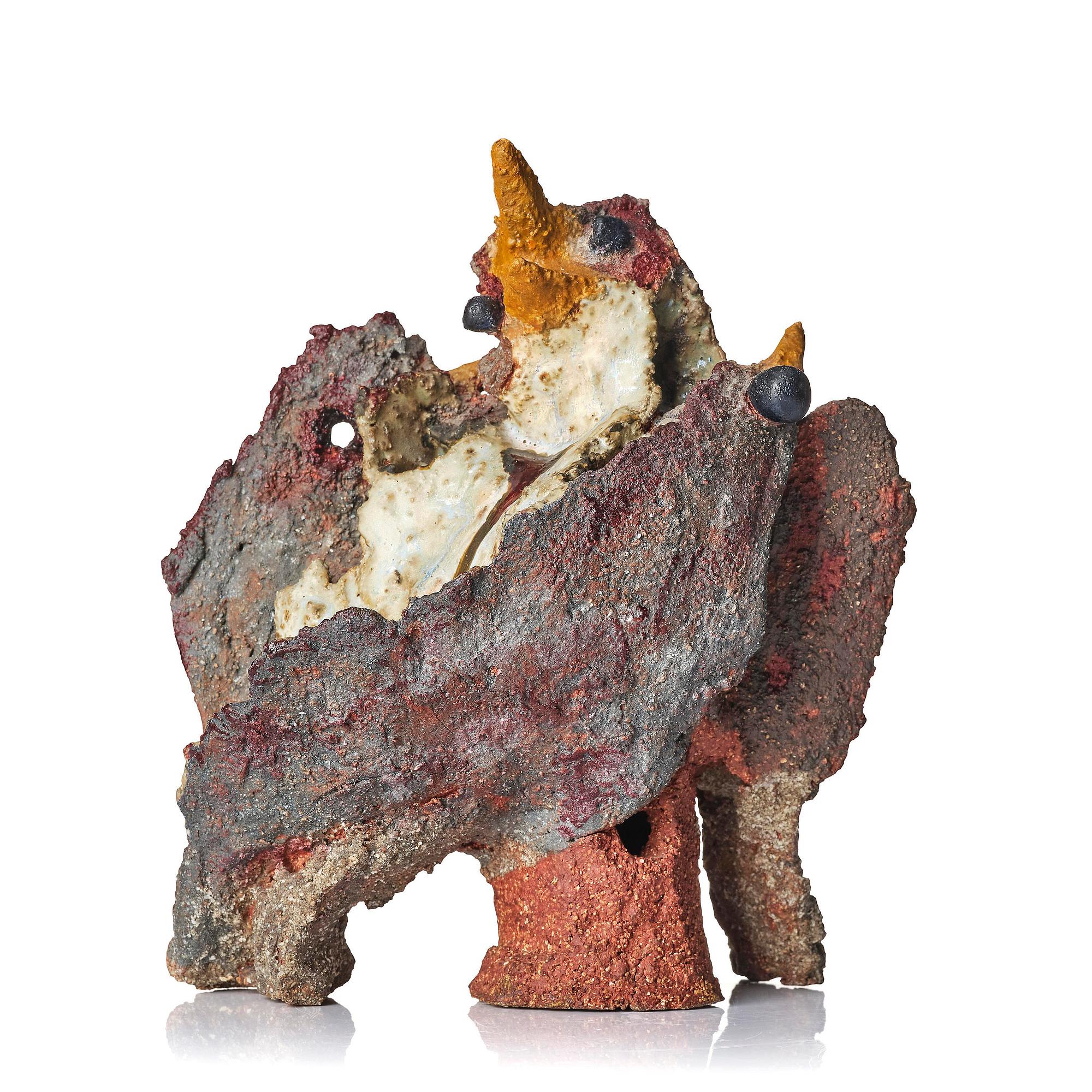 Tyra Lundgren, a stoneware sculpture of birds, own studio, Bredkvie, Sweden, 1969.