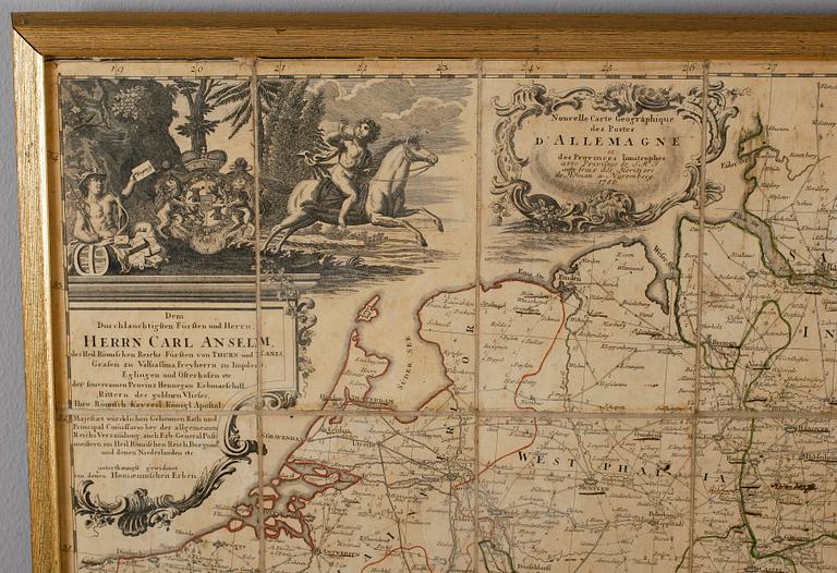 KARTA, kopparstick på duk, Postkarte durch ganze Deutschland, Nürnberg 1786.