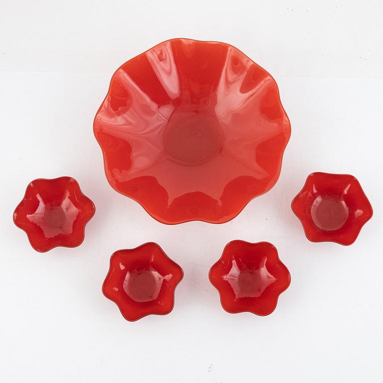 Sven Palmqvist, bowls, 5 pcs, "Kantara", Orrefors.