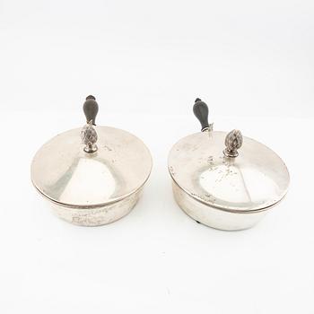 A Swedish 20th century set of two silver dishes and cover mark of B Erlandsson Kristianstad 1911 weight 1822 grams.
