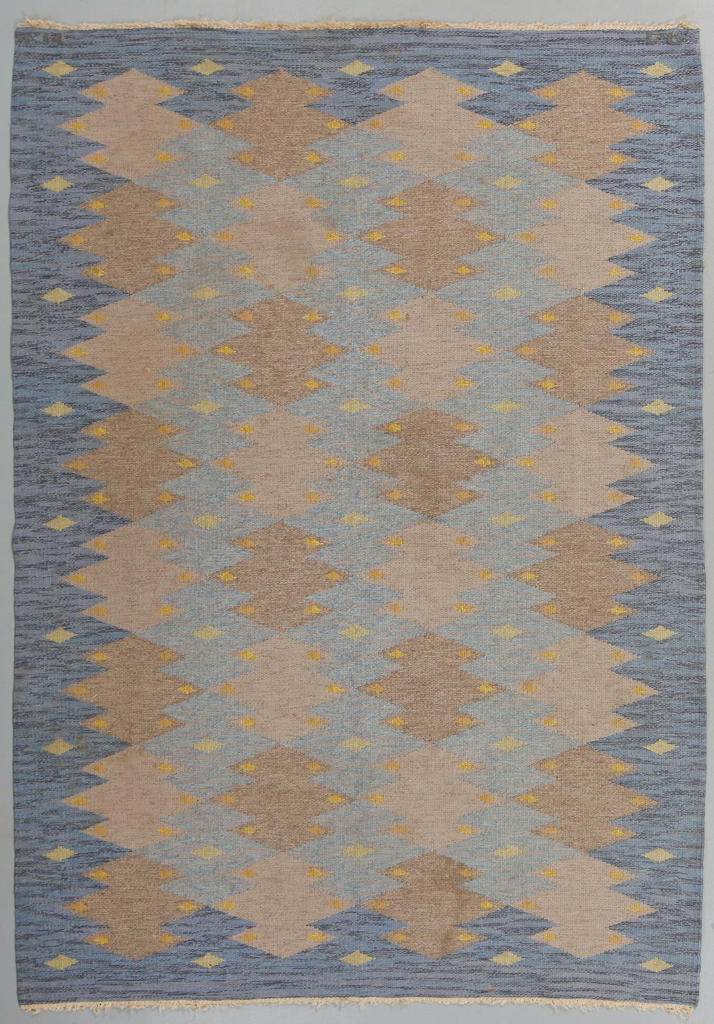 MATTA, rölakan, Klockaregårdens hemslöjd, signerad KH GR möjl Gunilla Rappe, 1900-talets andra hälft, 224 x 160 cm.