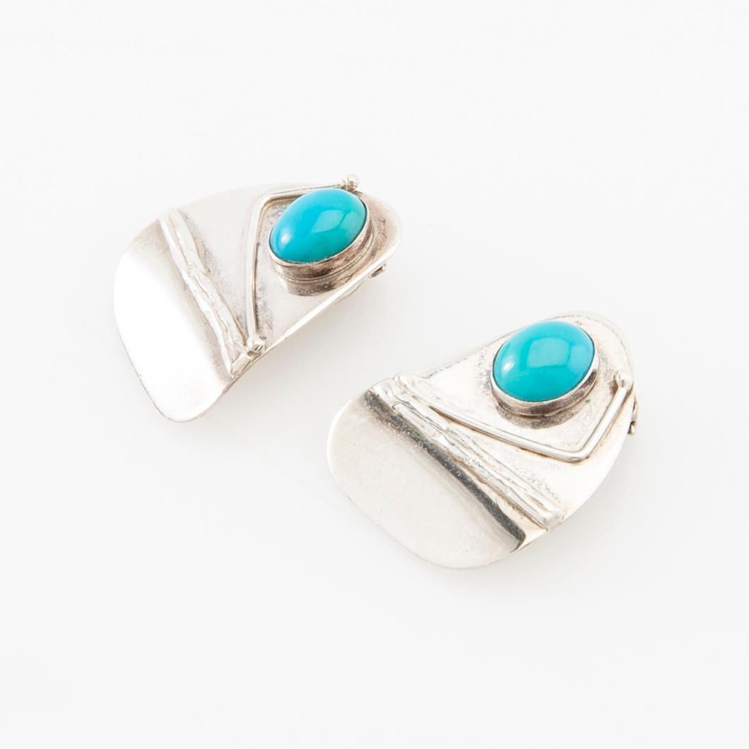 Necklace, ring and earrings of silver with turquoises, Avi Soffer Israel.