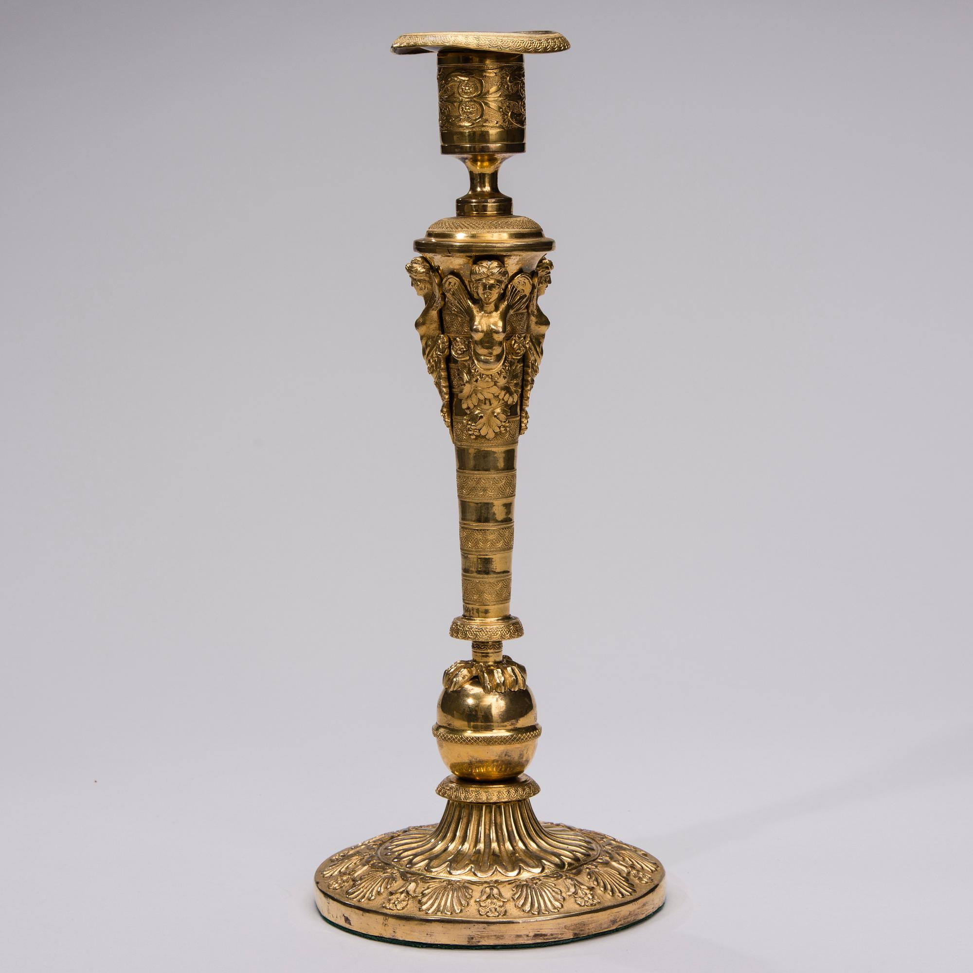 LJUSSTAKE, brännförgylld, Ryssland 1800-talets början.