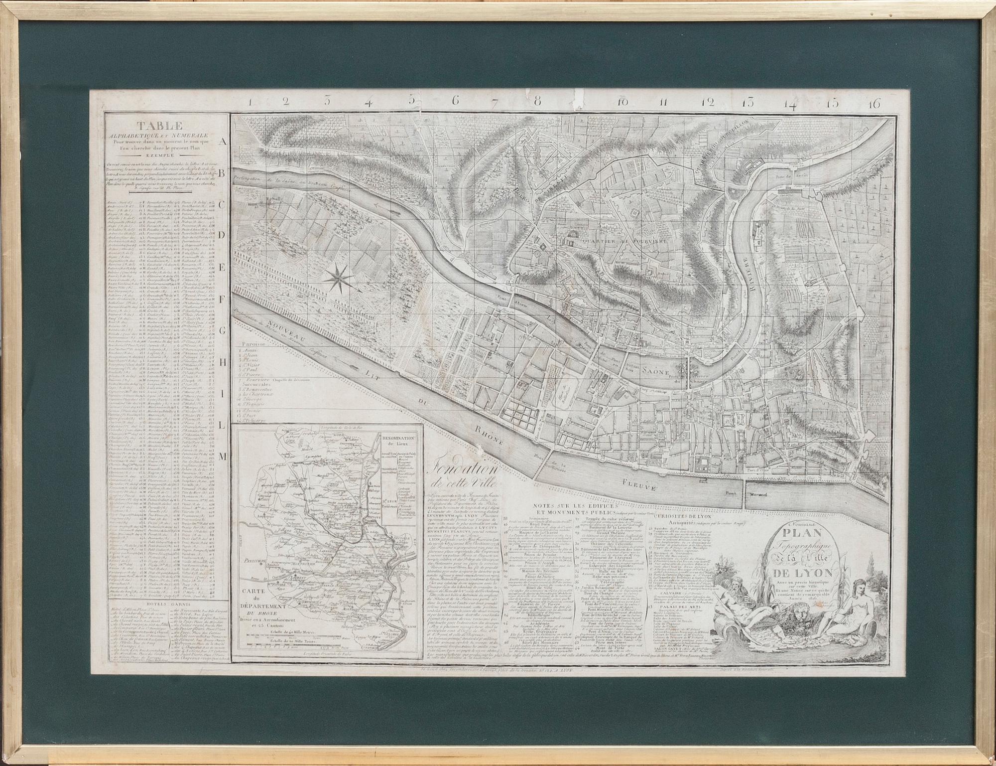 STADSKARTA ÖVER LYON, "Nouveau Plan topographique de la ville de Lyon, avec un précis historique..." 1816.