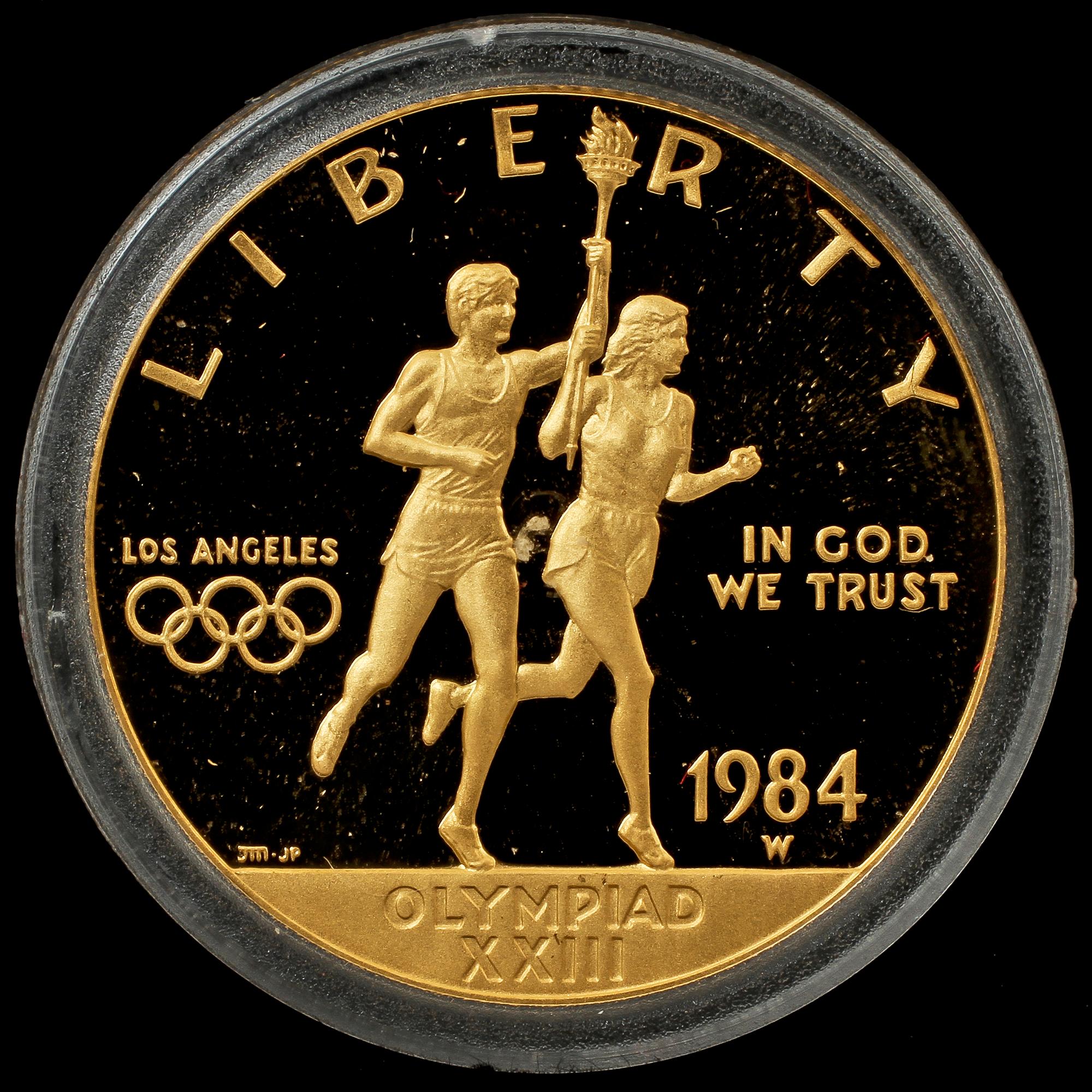 MINNESMYNT, guld och silver, från Olympiska Spelen i Los Angeles, 1984.