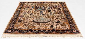 A Kashmir figural rug, c. 235 x 150 cm.