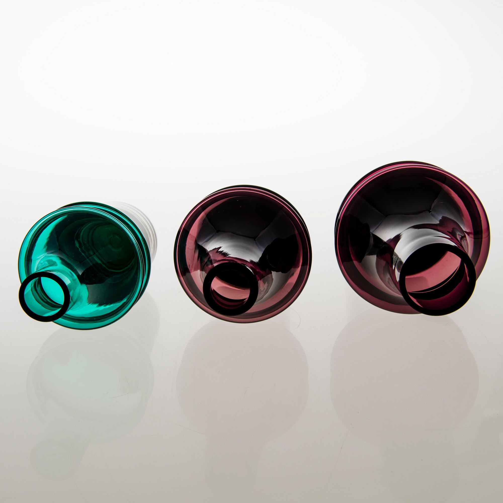 TAMARA ALADDIN, Three glass vases, model 1464, Riihimäen Lasi 1967. Design year 1965.