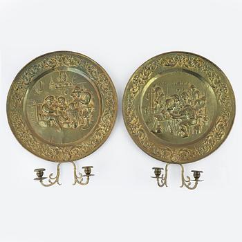 Väggplåtar, ett par mässing, barockstil, 1800-talets andra hälft.