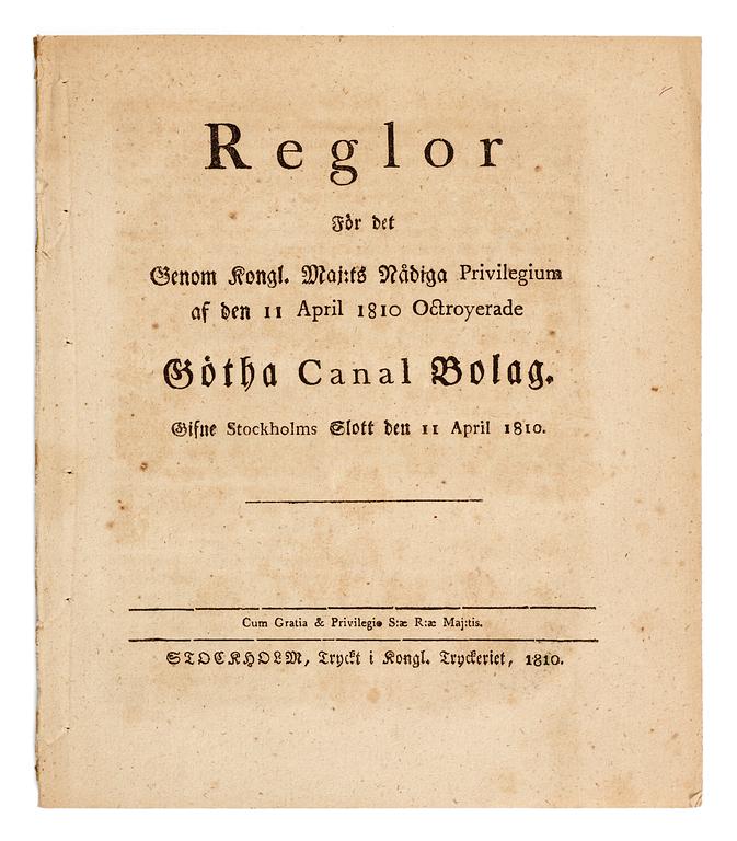 SVENSKA AKTIEBREV 1728-1899, en samling om 1198 aktiebrev samt diverse dokument rörande Göta kanal bolaget såsom regler.
