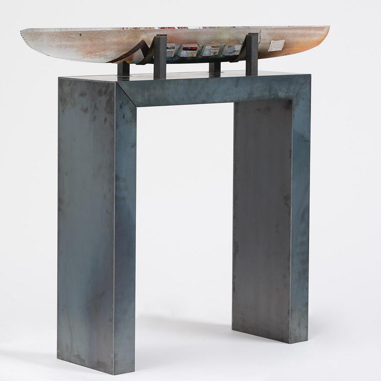 Bertil Vallien, a unique sand cast glass sculpture of a boat, Kosta Boda, Sweden.