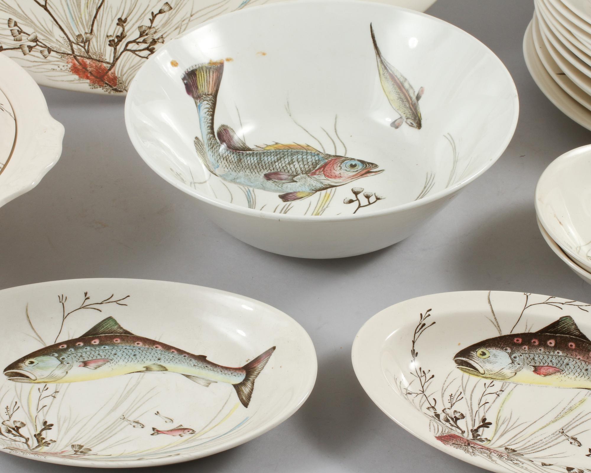 FISKSERVIS, 22 delar, flintgods, Johnson Bros, England, 1900-talets andra hälft.