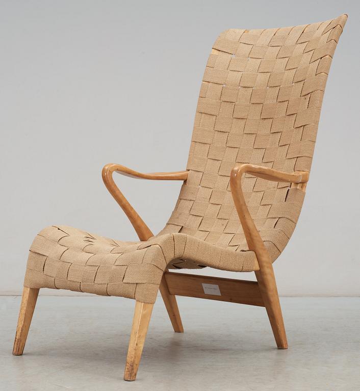 An Axel Larsson prototype for a birch and canvas easy chair, Svenska Möbelfabrikerna, Bodafors, ca 1937.