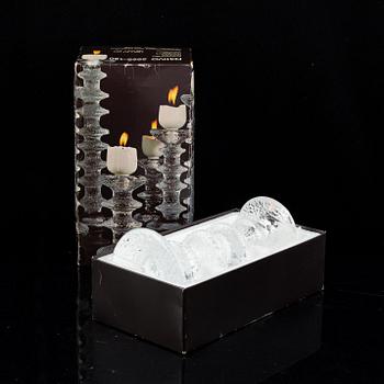 Timo Sarpaneva, a set of five glass candle sticks, 'Festivo', Iittala, Finland. Designed 1966.