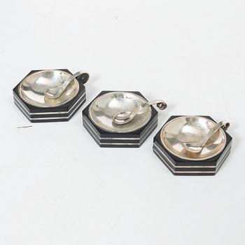 Saltkar, 3 st, silver och bakelit, GAB, Stockholm 1935-36.