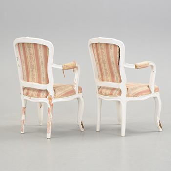KARMSTOLAR, ett par, rokokostil, 1800-tal.