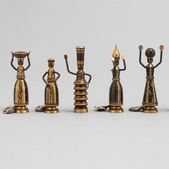 HANS TEPPICH, a set of 16 chess pieces/ biblical miniatures, Israel, 1950's-60's.