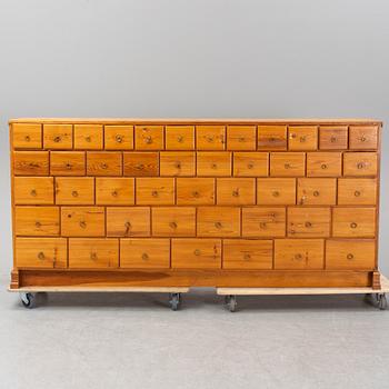 A late 19th century pinewood chest of drawers.