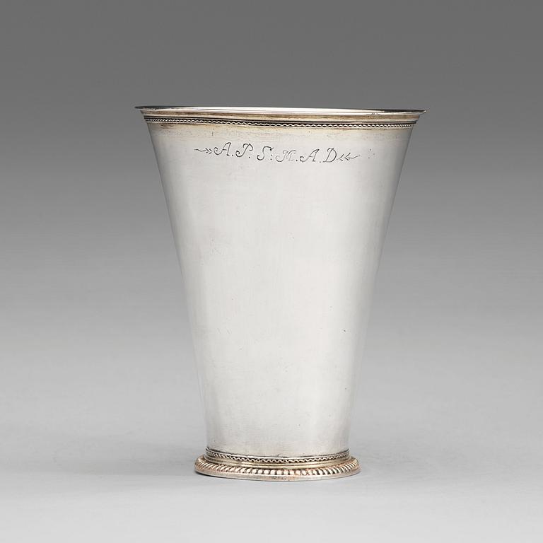 A Swedish 18th century parcel-gilt beaker, mark of Abraham Wirgman, Göteborg 1736.