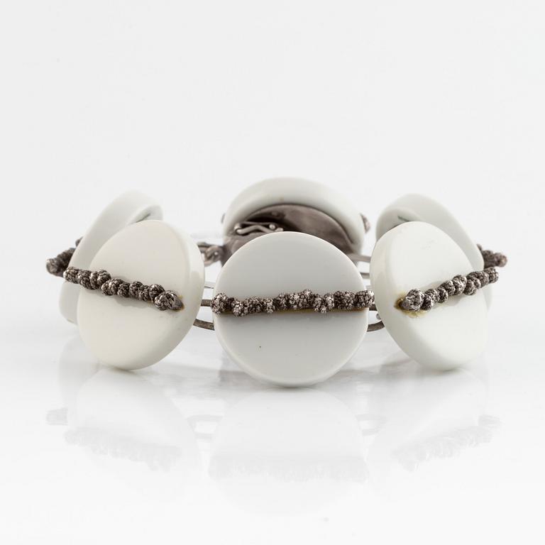Anton Michelsen, bracelet and ring, silver and porcelain.