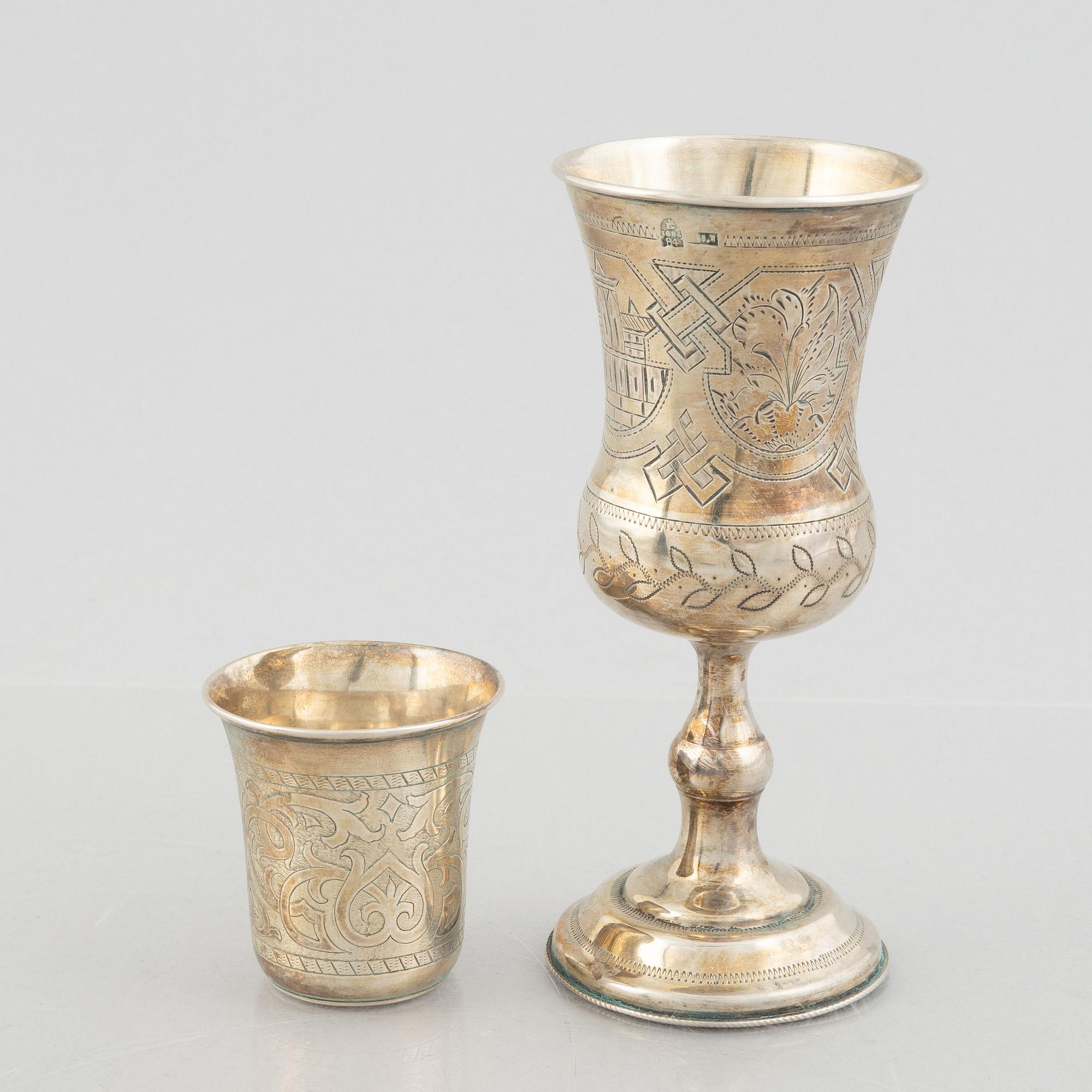 Bägare samt kalk, silver, Ryssland, 1800-talets andra hälft.