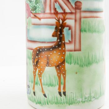 Two enamelled Chinese brush vases, late 20th century.