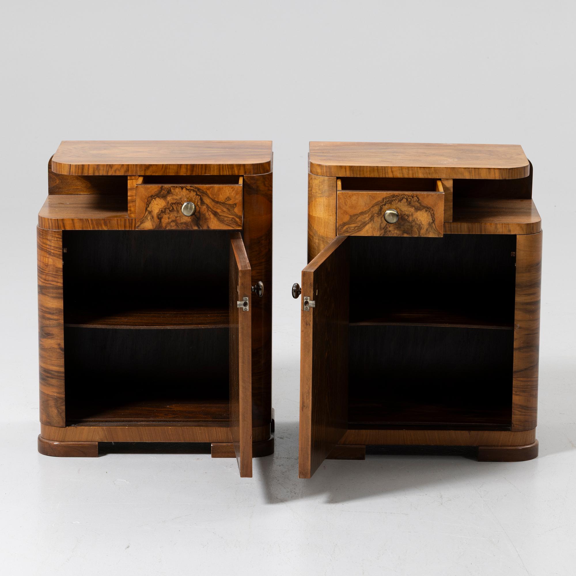 Bedside tables, a pair, first half of the 20th century.