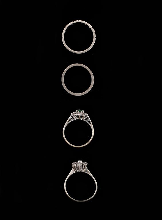 RINGAR, 4st, 18k vitguld med små diamanter. Totalvikt 10g.
