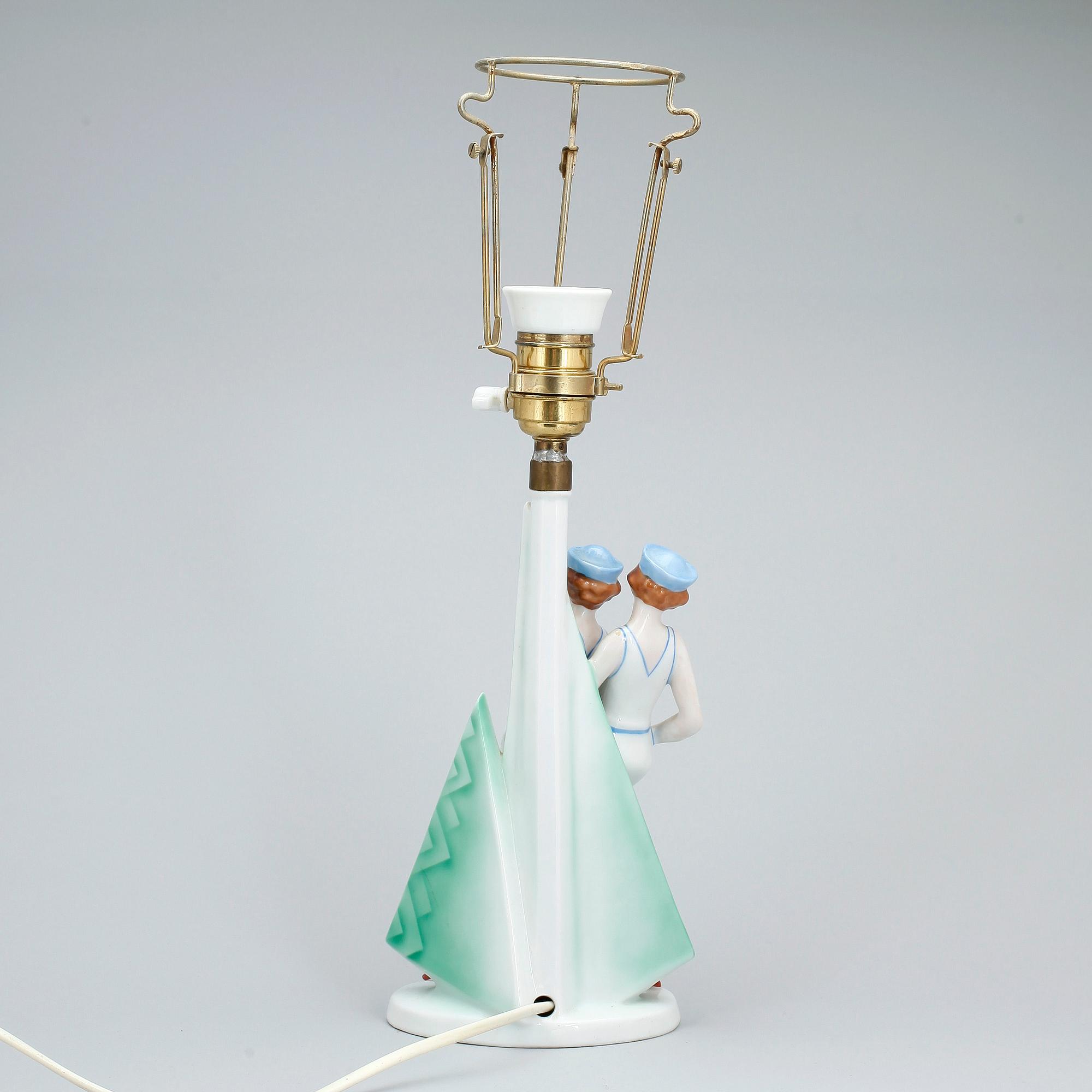 BORDSLAMPA, porslin, Art deco, 1920/30-tal,