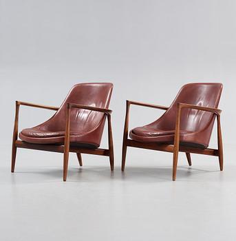 A pair of Ib Kofod Larsen palisander and brown leather 'Elisabeth' easy chairs, Denmark 1950's-60's.