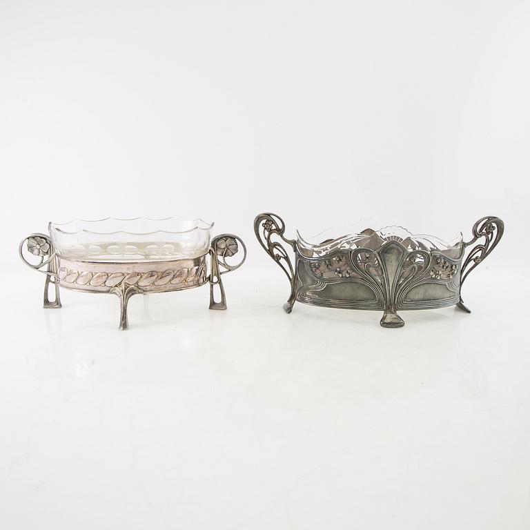Jardinières 2 pcs Wurtembergische Metalwaren fabrik and GAB Art Nouveau early 20th century silver-plated Britannia metal.
