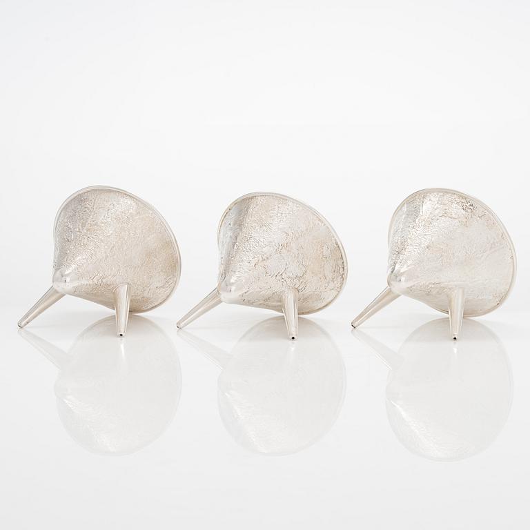 Pekka Turtiainen, a set of three silver bowls, samorodok technique, Finland 1995.