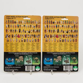 STAR WARS, 4 stycken figurer i Return of the Jedi förpackning, Kenner och Palitoy 1980-tal.