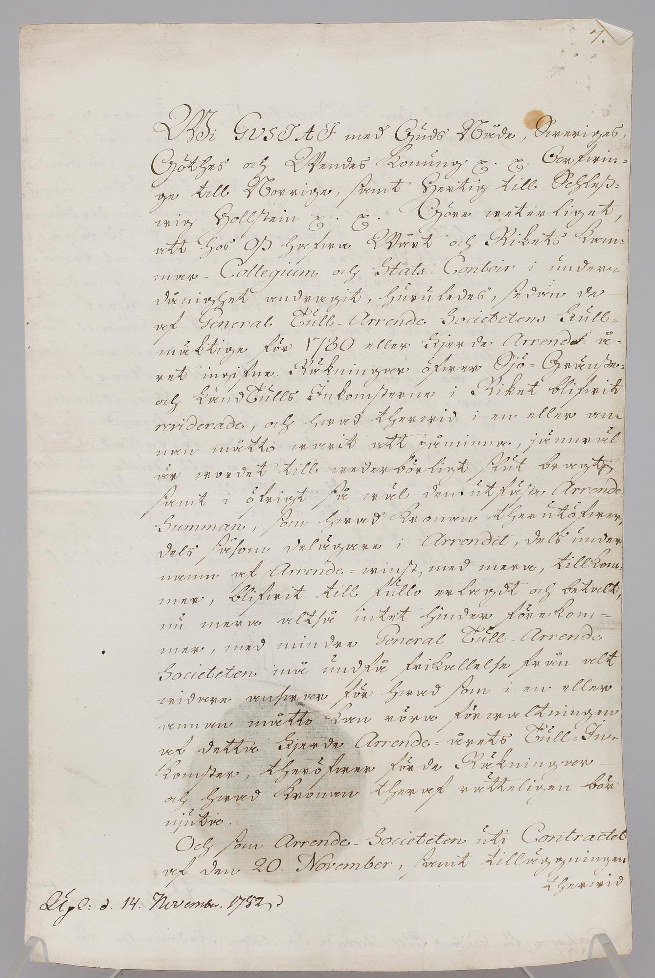 DOKUMENT MED KUNGLIG AUTOGRAF, Konung Gustaf III av Sverige, dat Gripsholm den 21 oktober 1782.