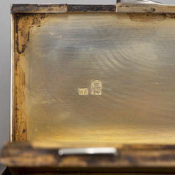 A Russian parcel-gilt silver and niello box, mark of Nicolai Kemper, Moscow 1882.