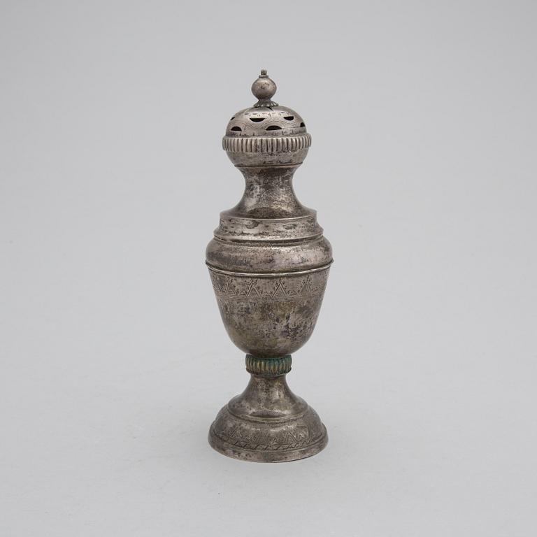 SOCKERRUSKA, silver, ostämplad, troligen 1800-tal. Vikt 209 gr.