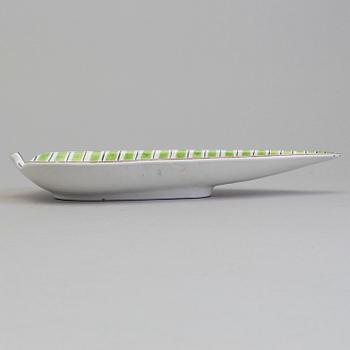 STIG LINDBERG, a paiance leaf-shaped dish, Gustavsberg Studio, Sweden.