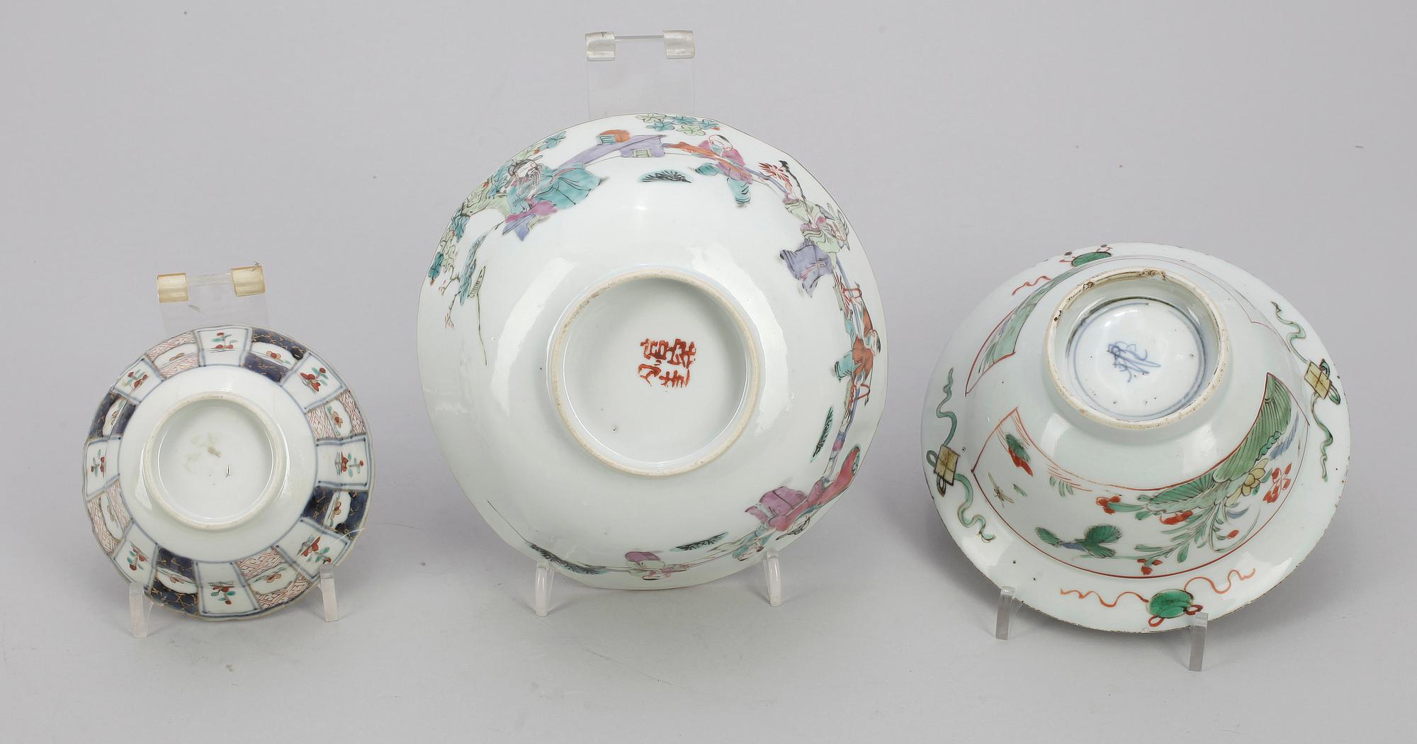 SKÅLAR, 3 st, porslin, Kina, sannolikt 1700/1800-tal.