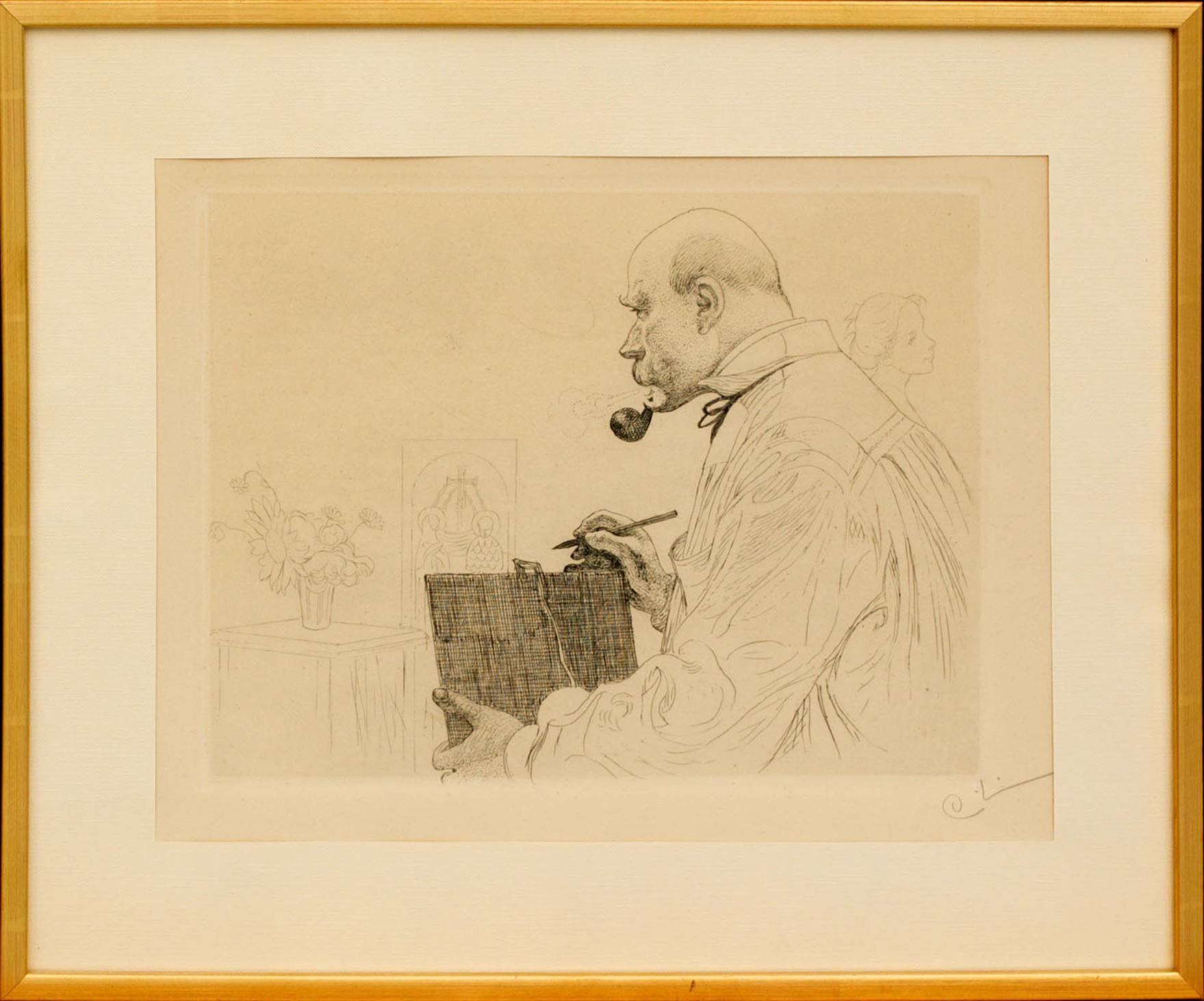 CARL LARSSON, ETCHING "SELF-PORTRAIT".
