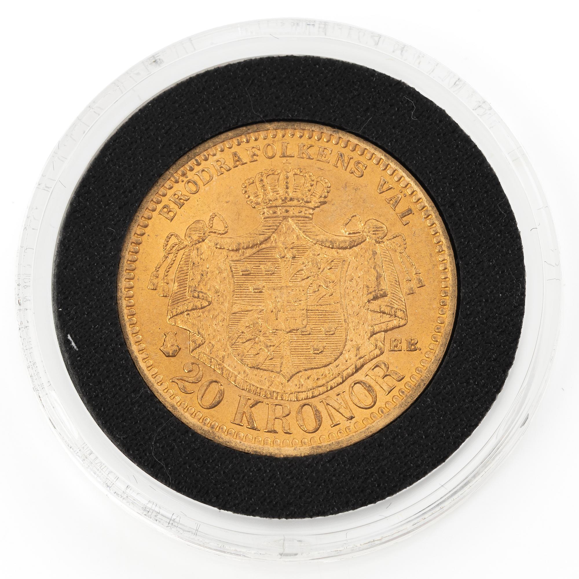 Gold coin, Sweden, Oscar II, 20 kronor, 1881.